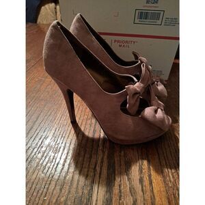 Size 8.5 Lime Light Brown Platform Peep Toe Double Bow Stiletto Pump High Heels